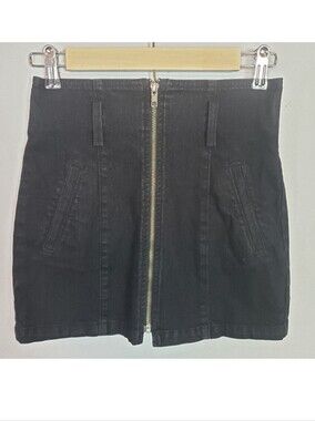 CARMAR LF Denim Helga Zip Up Mini Skirt in Black Size 25 Moto Goth